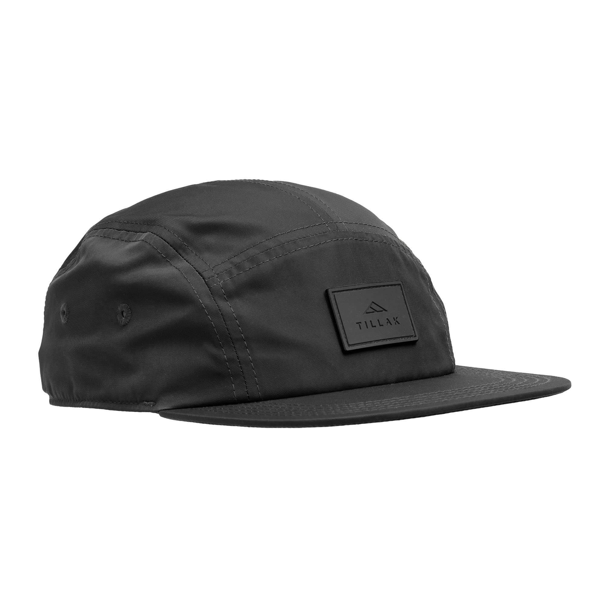 Tillak Wallowa Kodra Hat, Lightweight Oxford Nylon 5 Panel Cap with Snap Closure (Black)