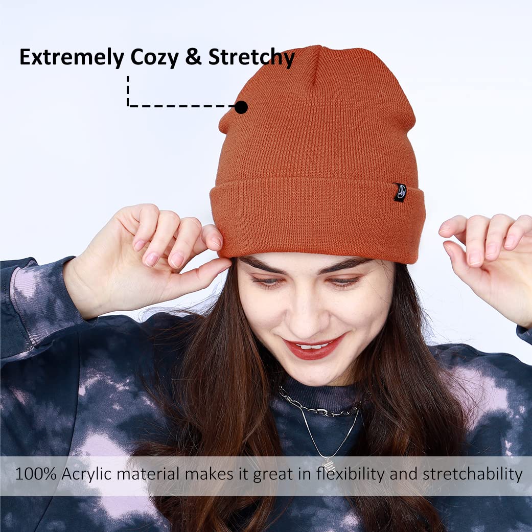 Joywant Knit Beanie Hats for Men Slouchy Acrylic Guys Women Winter Hat Skull Caps All Season Cuffed Unisex Beanies (Caramel)