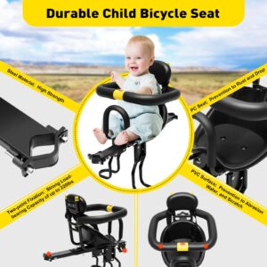 Child Seat, Front Mounted Bicycle Seats for Children with Handrail/Foot Pedal, Kids Front Bike Seat Foldable Portable Bike Carrier for Electric Car, Mountain Bike, Bicycle, Adult Folding Bike