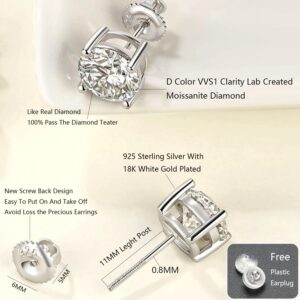 Ctarlitu Moissanite Stud Earrings, D Color VVS1 Brilliant Lab Created Diamond Earrings Women 925 Sterling Silver Screw Back Earrings For Men (0.6carat/pairs, White Gold)