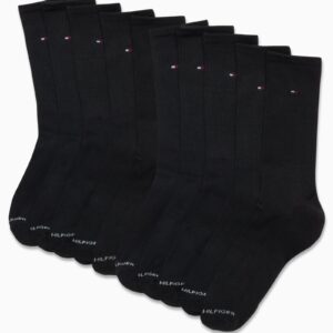 Tommy Hilfiger Men's Athletic Socks - Cushioned Crew Socks (10 Pack), Size 7-12, Pure Black