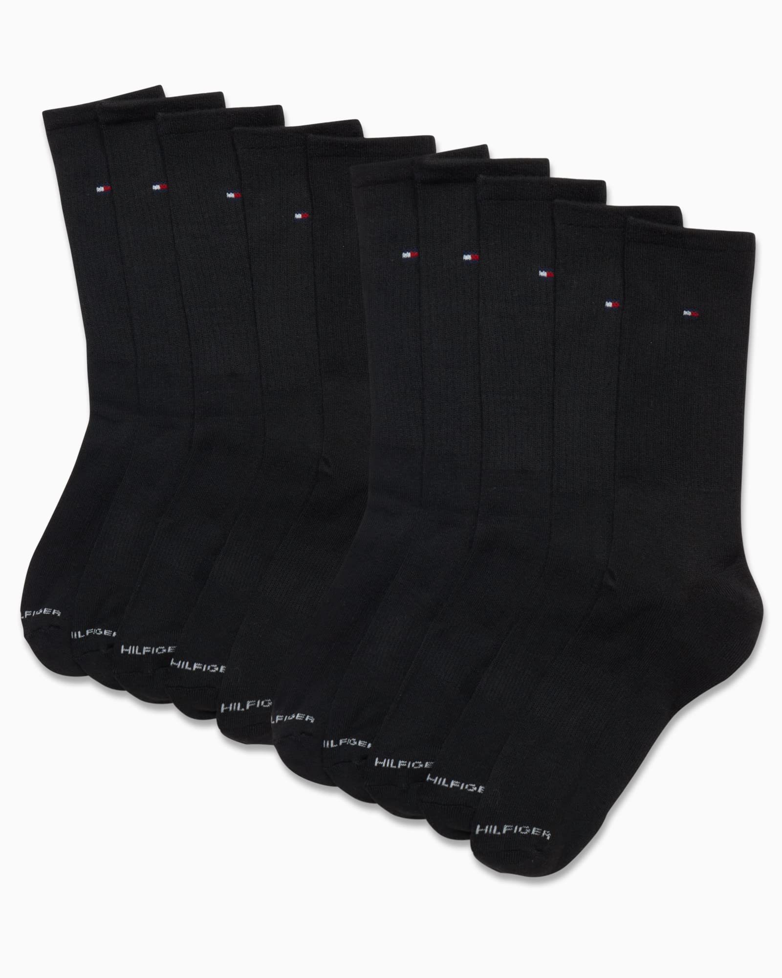 Tommy Hilfiger Men's Athletic Socks - Cushioned Crew Socks (10 Pack), Size 7-12, Pure Black