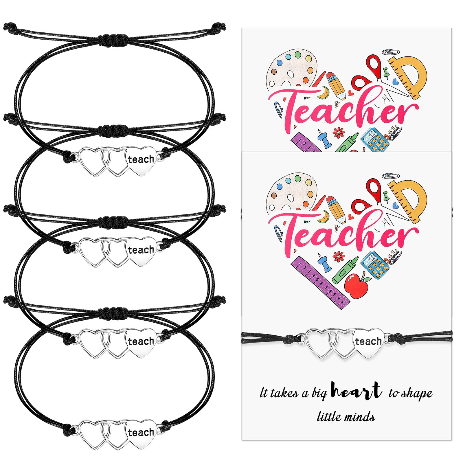 16 Pieces Teacher Bracelets Bulk Teacher Blessing Card Bracelet Teacher Appreciation Gift Blessing Bangle Greeting Adjustable Bracelet for Graduation Gift (Exquisite Style)