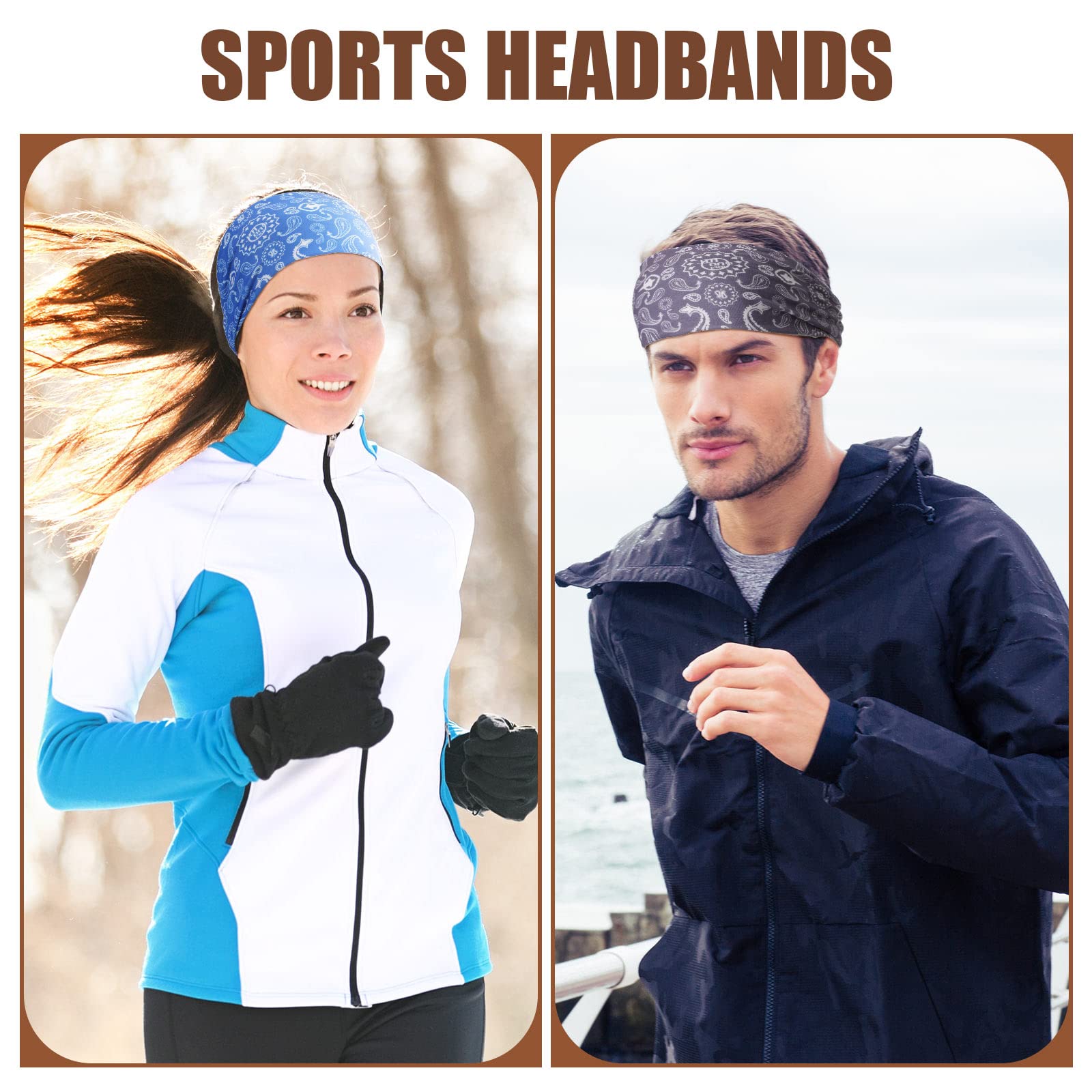 Men's Sweatbands for Workout: Camo Headband, Wide Sweat-Absorbing Head Band for Basketball, Football, Cycling, Running, Yoga, 4.7 x 9.8 Inch (Bandanna Style)