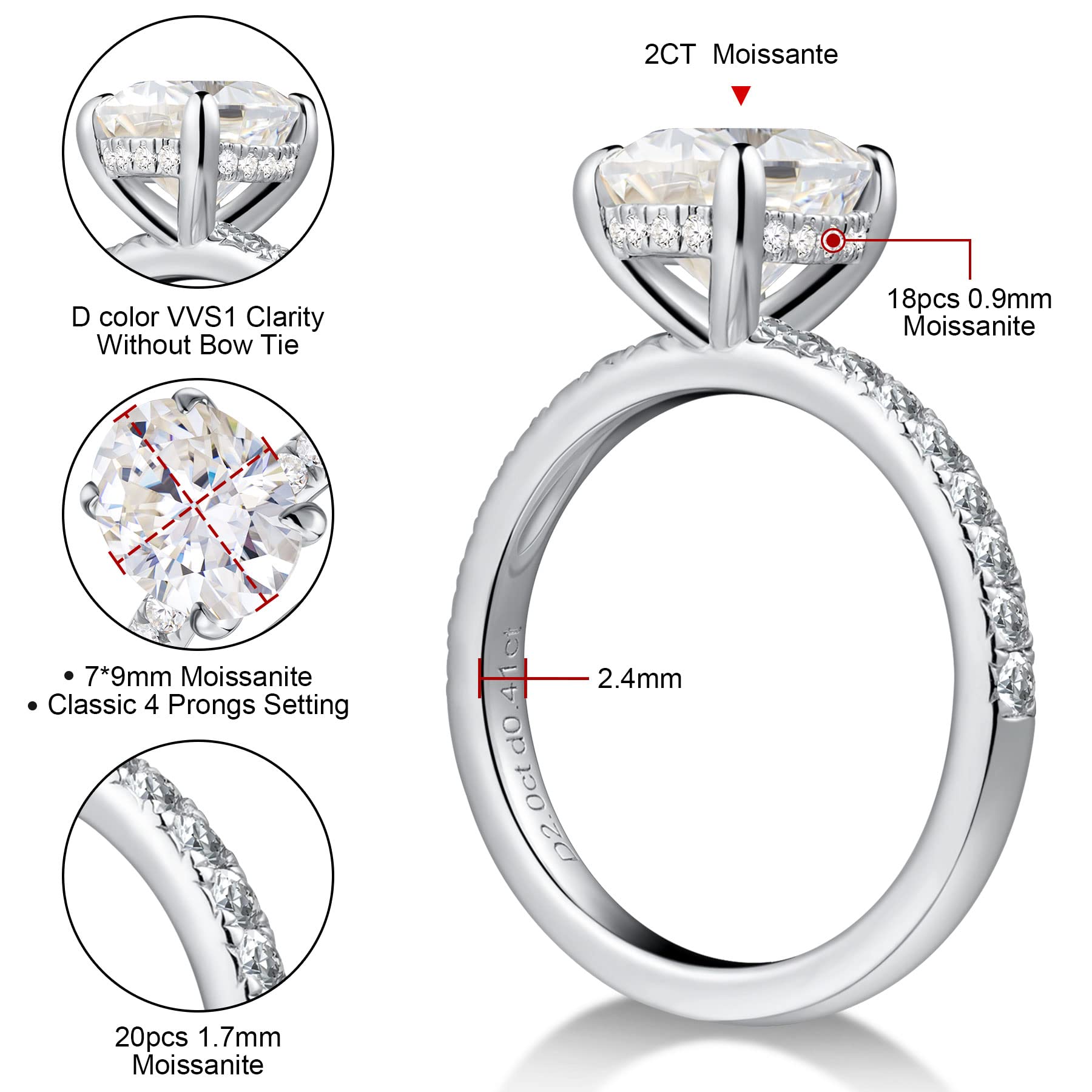 Hitlinker Moissanite Engagement Rings for Women 2ct Oval Cut Promise Wedding Rings for Her 925 Sterling Silver Solitaire Lab Created Diamond Rings Anniversary Ring for Womens Size 6.5