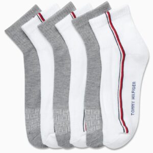 Tommy Hilfiger Men's Quarter Socks - 6 Pack Cushioned Men's Athletic Ankle Socks - Breathable Sports Socks for Men (7-12), Size 7-12, White Multi