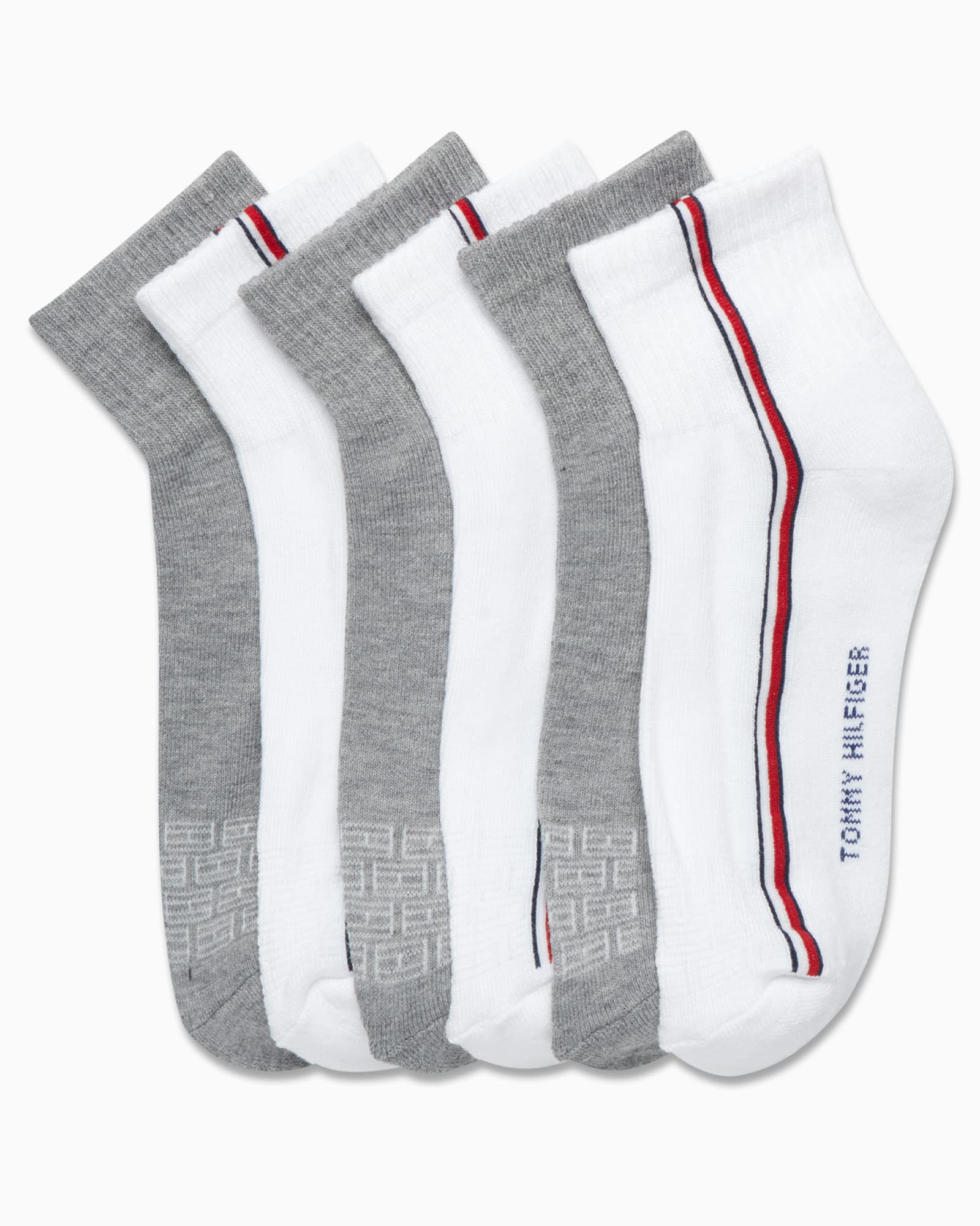 Tommy Hilfiger Men's Quarter Socks - 6 Pack Cushioned Men's Athletic Ankle Socks - Breathable Sports Socks for Men (7-12), Size 7-12, White Multi