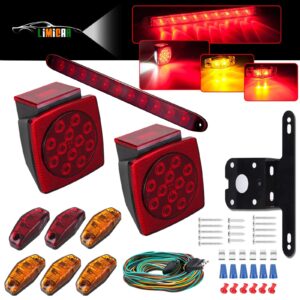 LIMICAR LED Trailer Lights, LED Trailer Light Kit, Boat Trailer Submersible Lights, Red/Amber Trailer Marker Lights, 3rd Brake ID Light Bar, LED Trailer Lights Kit for Utility Trailer