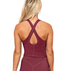 Kamo Fitness Ellyn High Neck Tank Top Sports Bra for Women Soft Padded Built-in Bra Longline Yoga Running Workout (Dark Sienna, M)