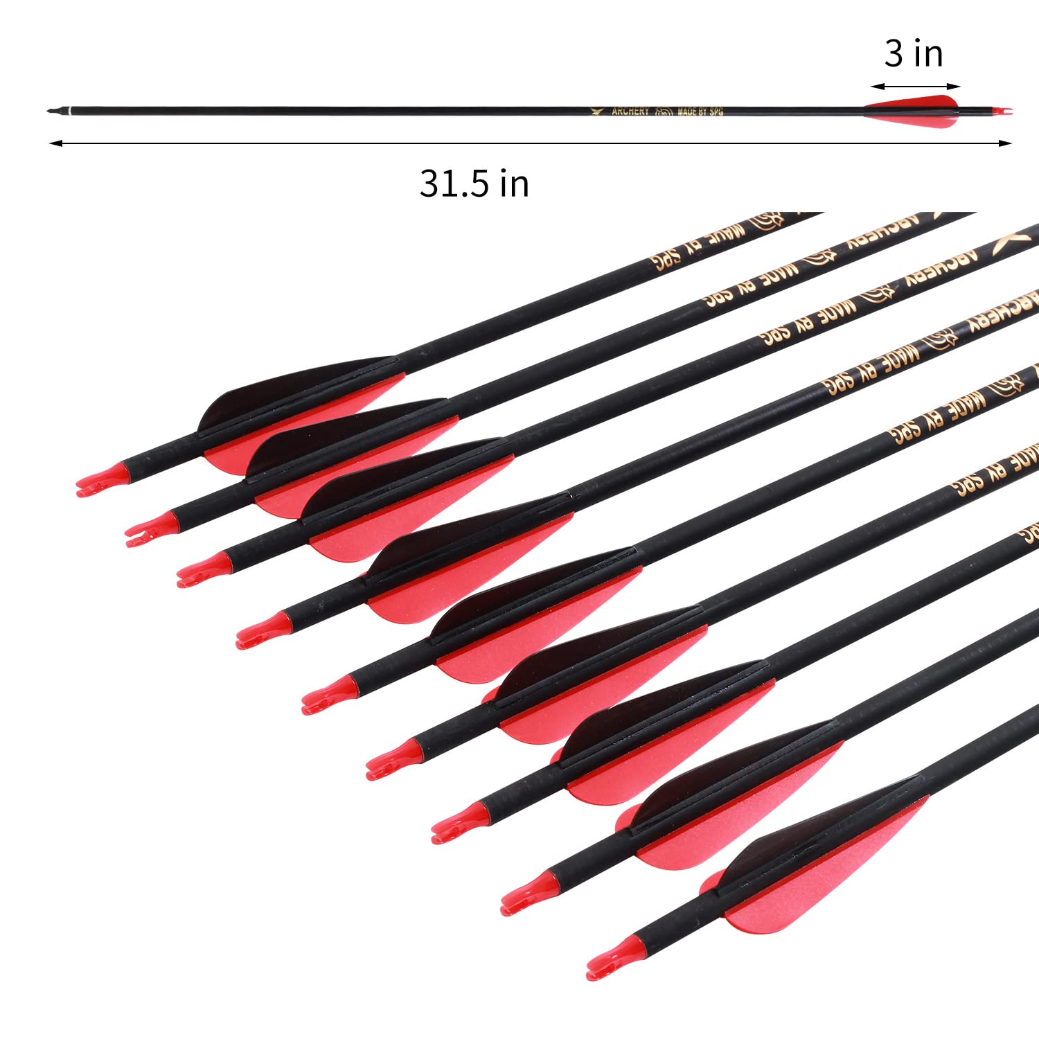 FENJANER Archery 30inch Carbon Arrow Spine 500 Practice Hunting Arrows with Removable Tips for Compound Bow and Recurve Bow (Pack of 12) (Red)