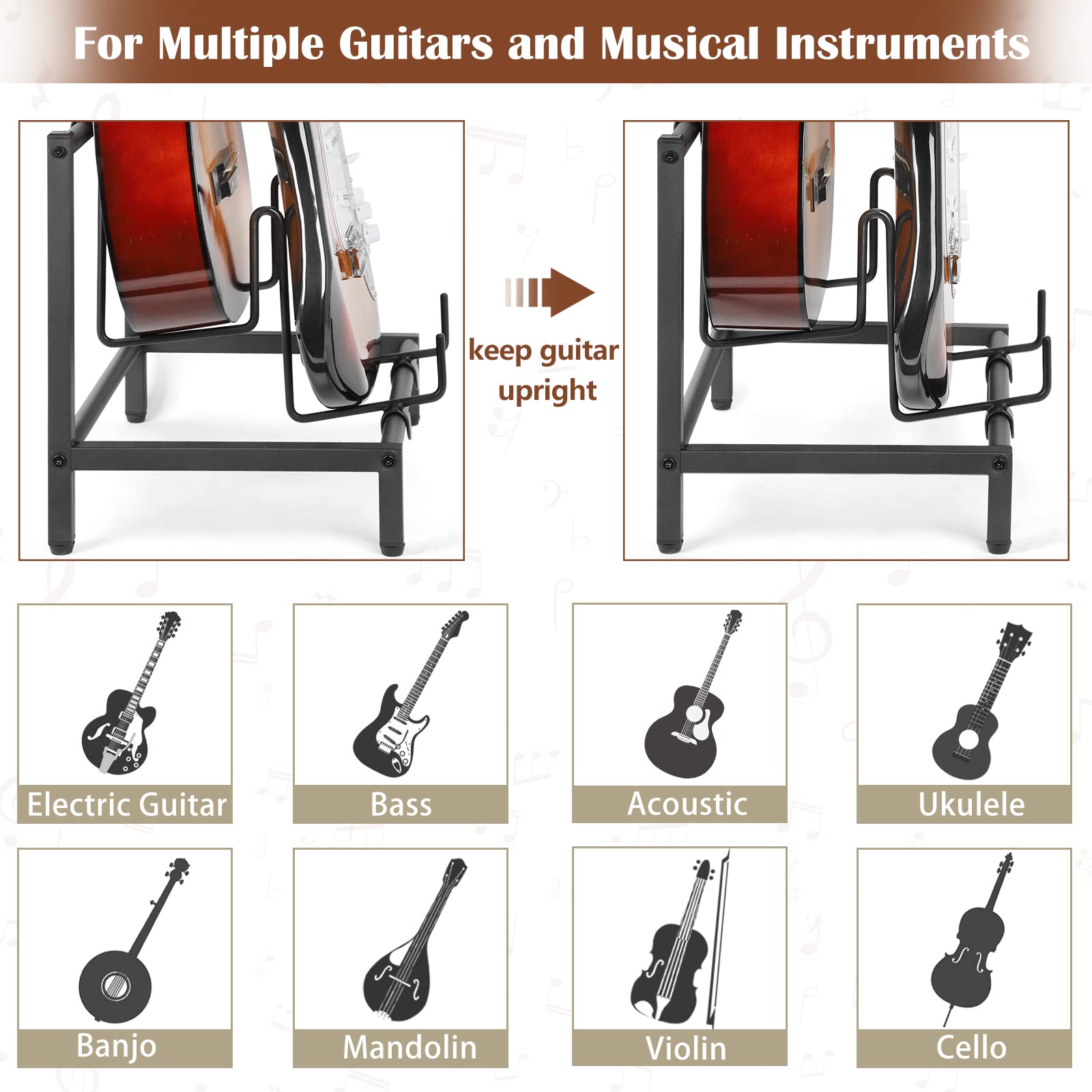 Bikoney Guitar Stand 4-Tier for Acoustic, Electric Guitar, Bass, Guitar Rack Holder Floor Adjustable for Multiple Guitars, Guitar Amp Accessories, Guitar Holder Display for Room Home Studio (Patent)