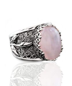 filigranist 925 sterling silver filigree art lace embroidery tulip detailed women cocktail ring with rose quartz gemstone, luxurious gift packed (rose quartz, 8)