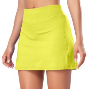 Ganado Tennis Skirts for Women with Shorts Golf Skirt Athletic Skorts High Waisted Running Skort Workout Casual Activewear(#2 Yellow,X-Small)