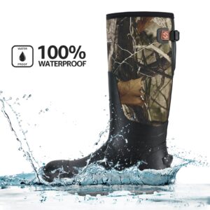 HISEA Upgraded Rain Boots for Men Waterproof Insulated Rubber Boots Outdoor Mud Hunting Boot, Adjustable Calf, Camo, 8