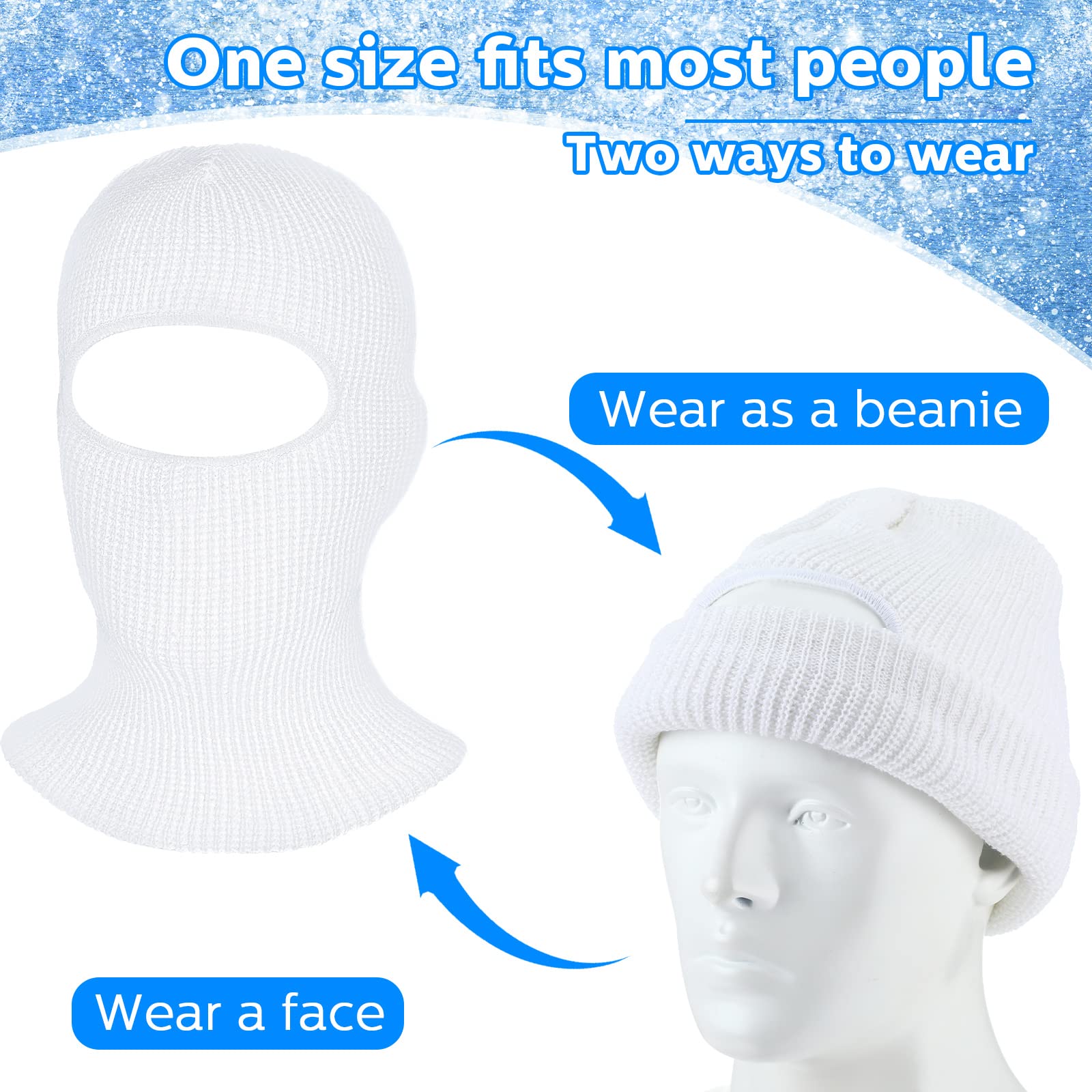 EBOOT Knitted Full Face Cover Knit Winter Ski Balaclava Ski Mask Beanie One Hole Headwear (Black Gray White,3 Pcs)