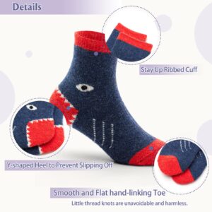 Qterdiz Toddler Boys Wool Socks Kids Thick Winter Warm Socks Thermal Crew Socks for Boys Sharks 6 Pack 4-6 Years