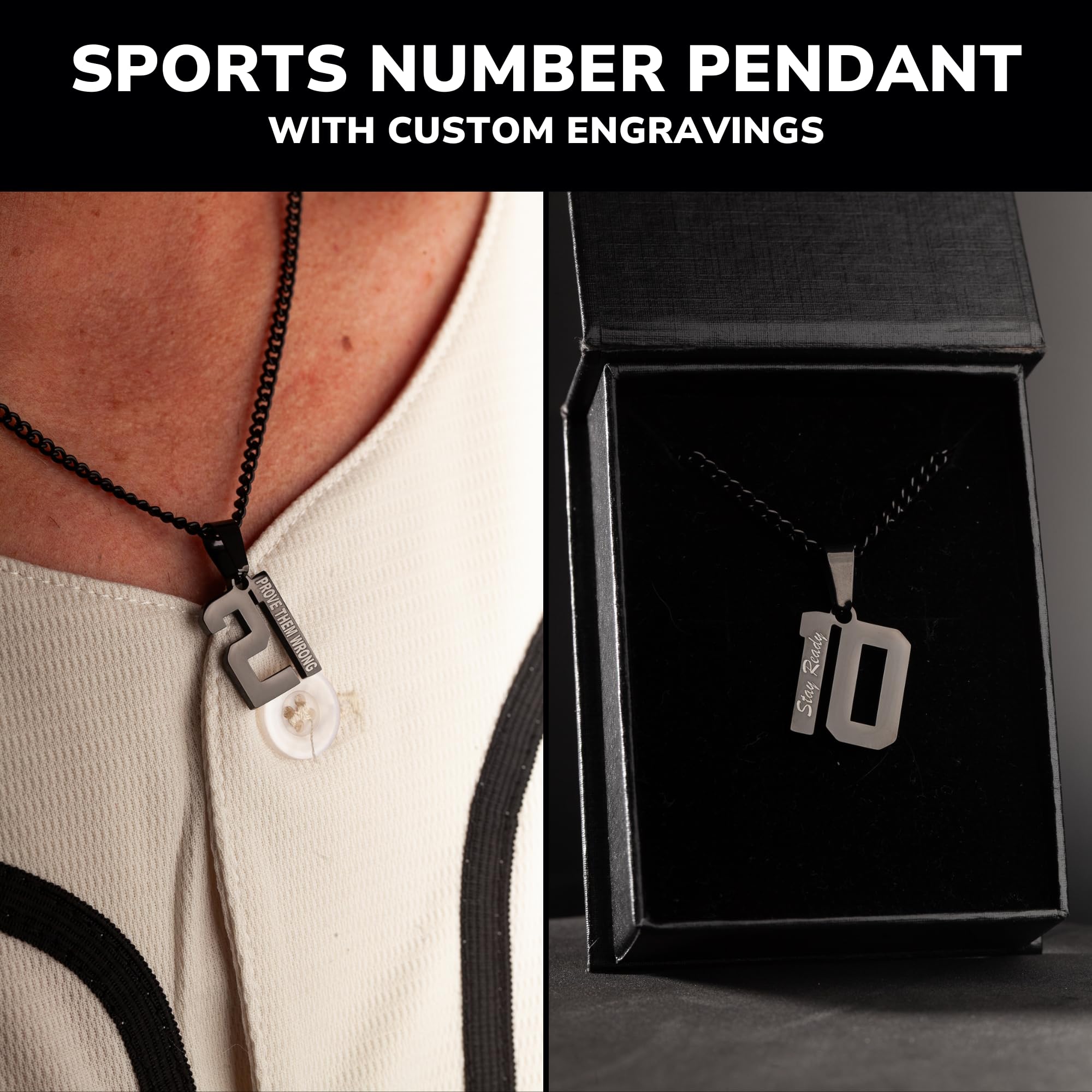 Custom Engraved Black Number Necklace - Jersey Number Pendant for Athletes - Personalized Sports Jewelry (73)