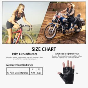 Long Keeper Fingerless Leather Gloves Women Men Cycling Driving Motorcycle Sport Half Finger Elastic Cuff Black Gloves (Black, XL)