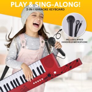 Pyle Digital Musical Keyboard 37 Keys, Electronic Karaoke Keytar with Wired Microphone, 4 Preset Selectable Tones, 4 Audio Rhythms, AUX Input, Rechargeable, Fun for Kids and All Ages