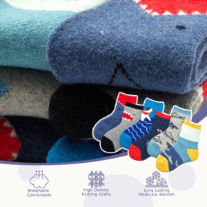 Qterdiz Toddler Boys Wool Socks Kids Thick Winter Warm Socks Thermal Crew Socks for Boys Sharks 6 Pack 4-6 Years