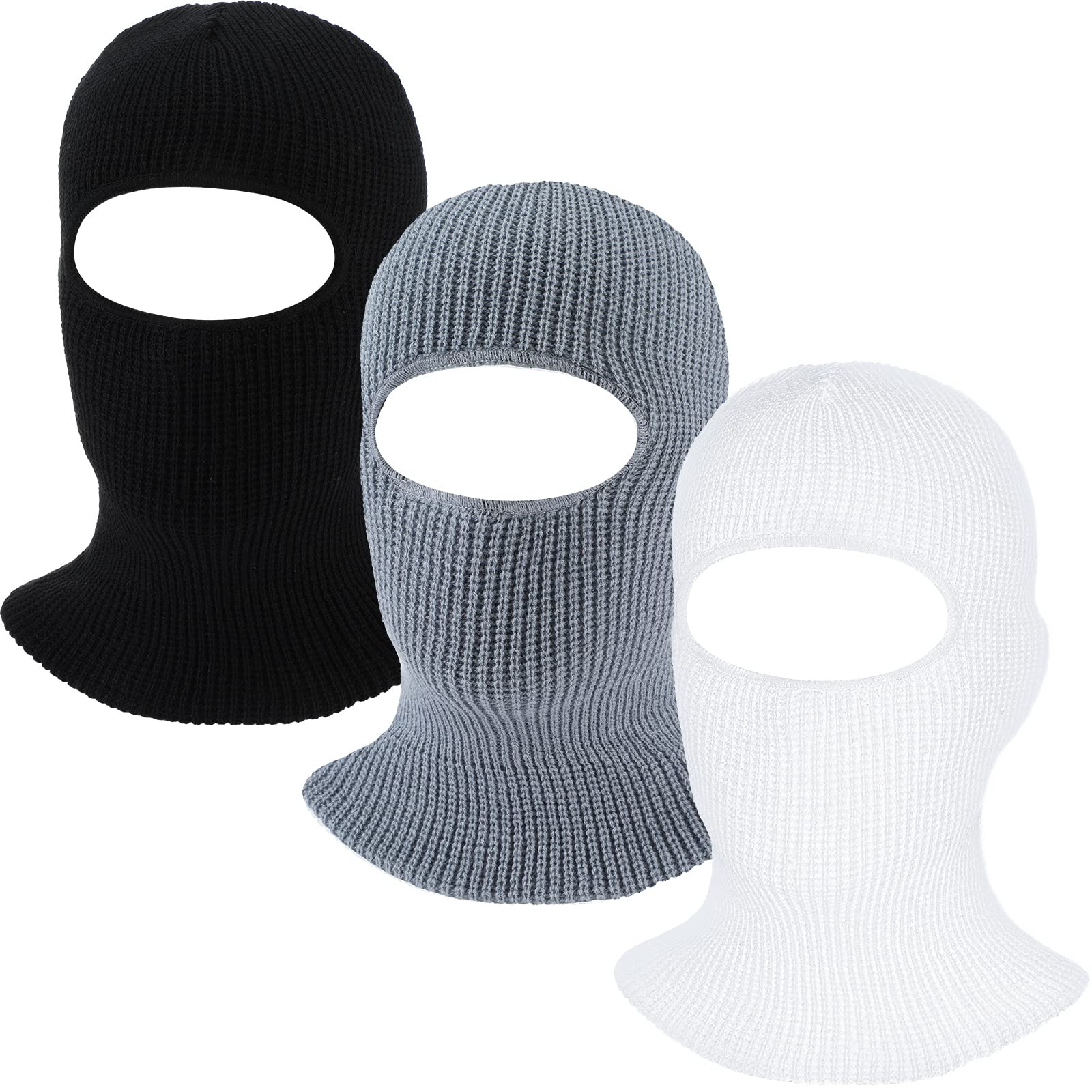 EBOOT Knitted Full Face Cover Knit Winter Ski Balaclava Ski Mask Beanie One Hole Headwear (Black Gray White,3 Pcs)