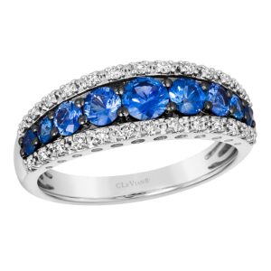 le vian 1/4 carat diamond and 1 carat blue sapphire band ring for women in 14k white gold (fancy brown, cttw) promise anniversary ring size 7 by levian