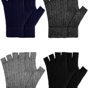 4 Pairs Winter Fingerless Gloves Half Finger Gloves Knit Fingerless Gloves for Women Men Warm Stretchy Mittens for Winter (Black, Dark Blue, Dark Gray, Light Gray)