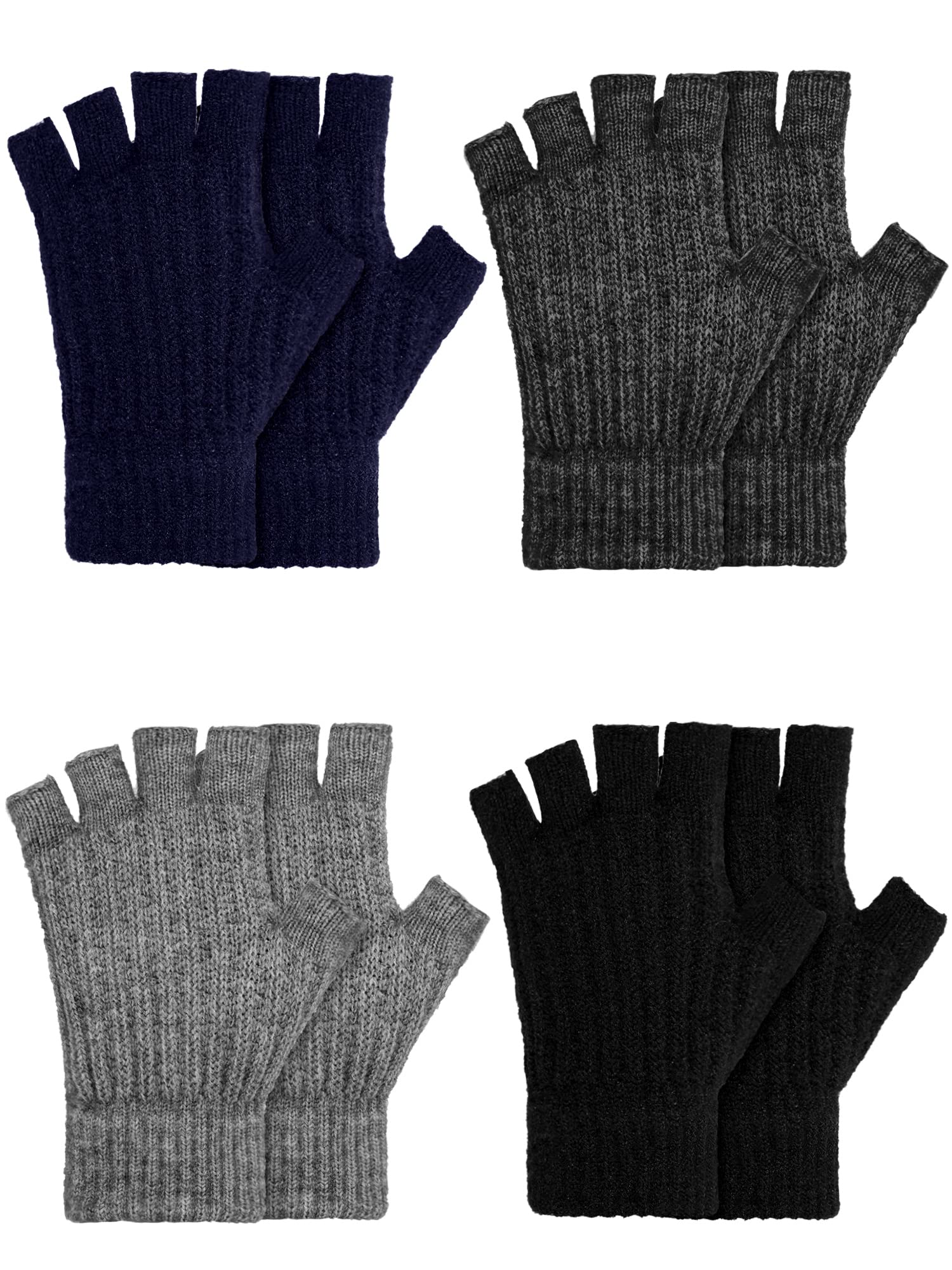 4 Pairs Winter Fingerless Gloves Half Finger Gloves Knit Fingerless Gloves for Women Men Warm Stretchy Mittens for Winter (Black, Dark Blue, Dark Gray, Light Gray)