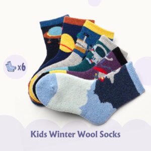 Qterdiz Toddler Boys Wool Socks Kids Thick Winter Warm Socks Thermal Crew Socks for Boys Space 6 Pack 4-6 Years