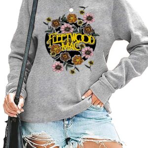 FCDIED Rock Band Sweatshirt for Women Vintage Graphic Rock Music Shirt Casual Long Sleeve Crewneck Pullover Tops (M, Gray)