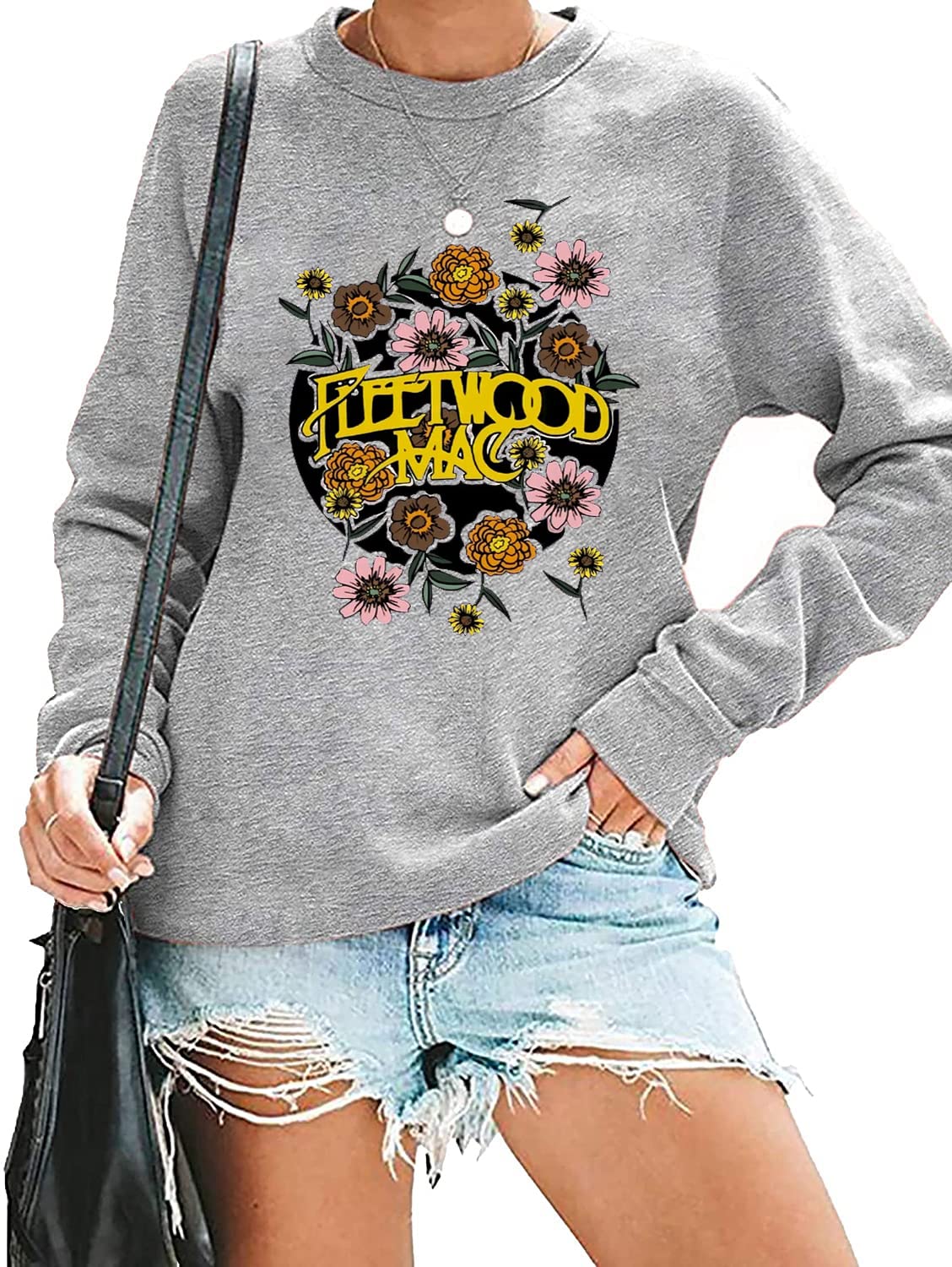 FCDIED Rock Band Sweatshirt for Women Vintage Graphic Rock Music Shirt Casual Long Sleeve Crewneck Pullover Tops (M, Gray)