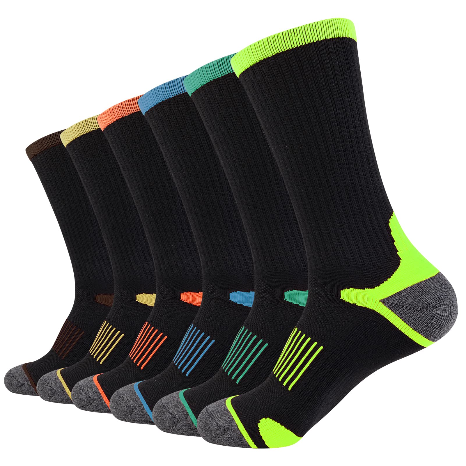 JOYNÉE Mens Athletic Crew Socks for Men Cushion Casual Running Sports Workout Sock 6 Pack,Black2,Sock Size 10-13