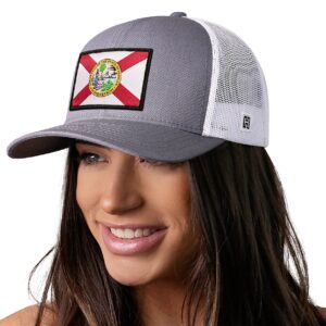 HAKA Florida Flag Hat – Florida Trucker Hat FL Baseball Cap Snapback Golf Hat (Gray&White)