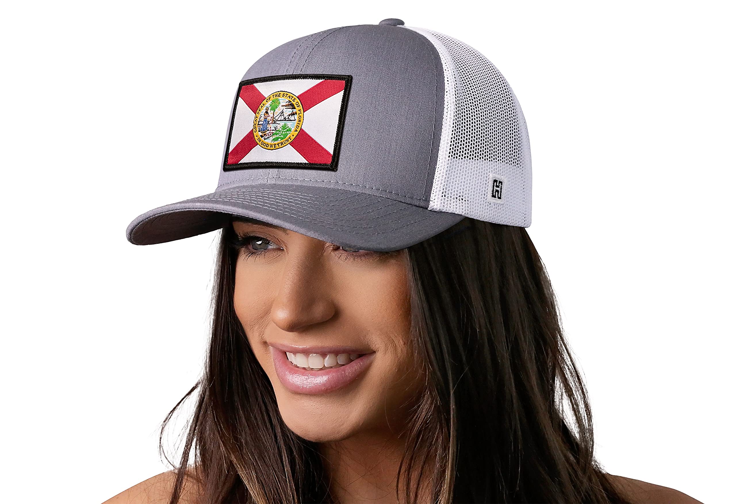 HAKA Florida Flag Hat – Florida Trucker Hat FL Baseball Cap Snapback Golf Hat (Gray&White)