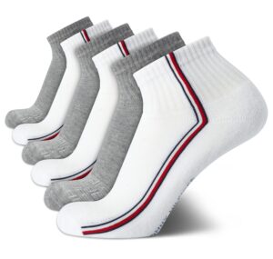 tommy hilfiger men's quarter socks - 6 pack cushioned men's athletic ankle socks - breathable sports socks for men (7-12), size 7-12, white multi