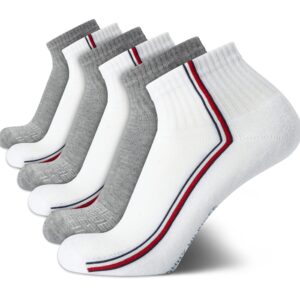 Tommy Hilfiger Men's Quarter Socks - 6 Pack Cushioned Men's Athletic Ankle Socks - Breathable Sports Socks for Men (7-12), Size 7-12, White Multi