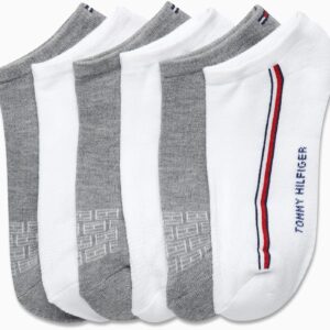 Tommy Hilfiger Men's Athletic Socks - Cushion No Show Ankle Socks (6 Pack), Size Shoe Size 7-12, White Multi