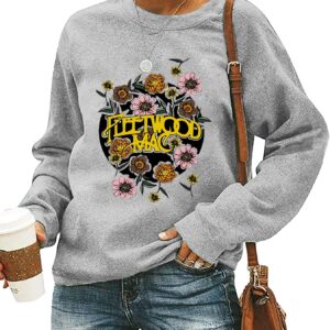 FCDIED Rock Band Sweatshirt for Women Vintage Graphic Rock Music Shirt Casual Long Sleeve Crewneck Pullover Tops (M, Gray)