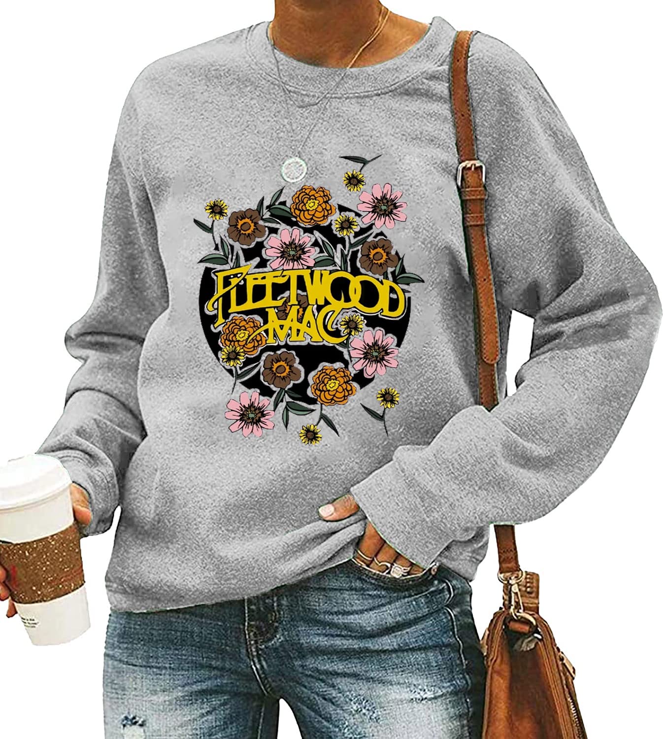 FCDIED Rock Band Sweatshirt for Women Vintage Graphic Rock Music Shirt Casual Long Sleeve Crewneck Pullover Tops (M, Gray)