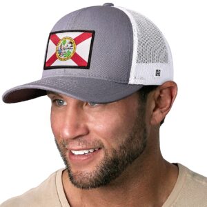 HAKA Florida Flag Hat – Florida Trucker Hat FL Baseball Cap Snapback Golf Hat (Gray&White)