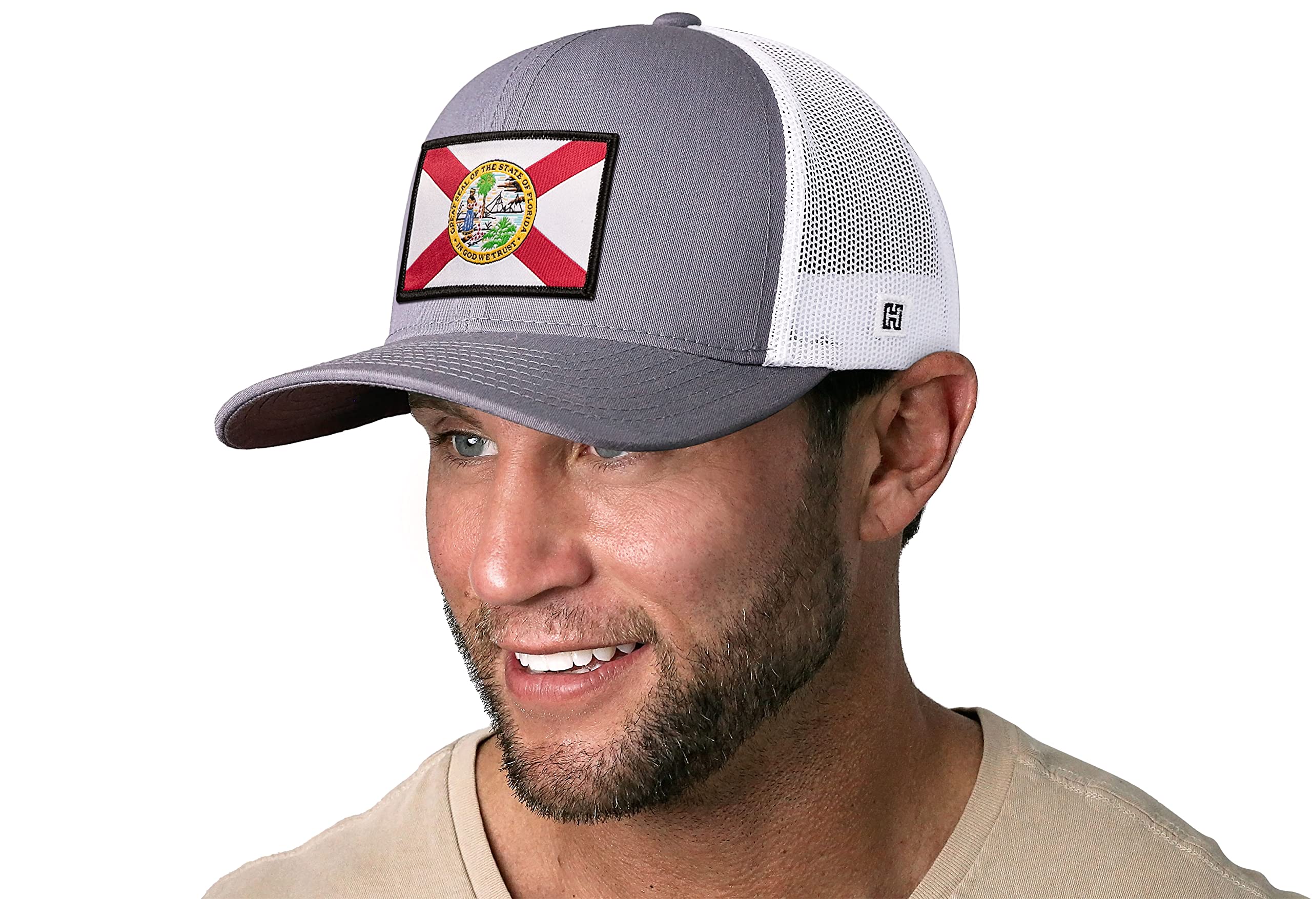 HAKA Florida Flag Hat – Florida Trucker Hat FL Baseball Cap Snapback Golf Hat (Gray&White)