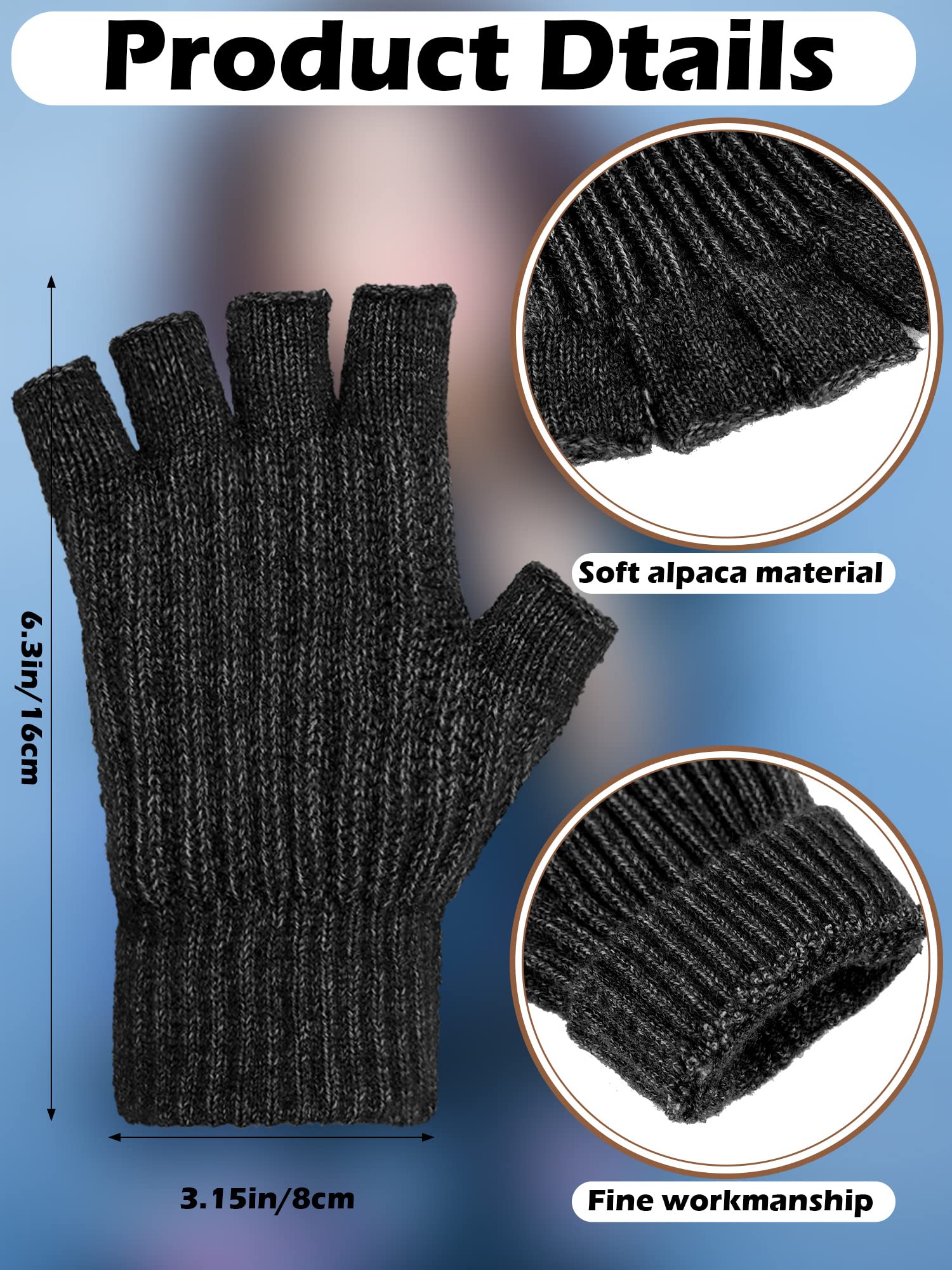 4 Pairs Winter Fingerless Gloves Half Finger Gloves Knit Fingerless Gloves for Women Men Warm Stretchy Mittens for Winter (Black, Dark Blue, Dark Gray, Light Gray)