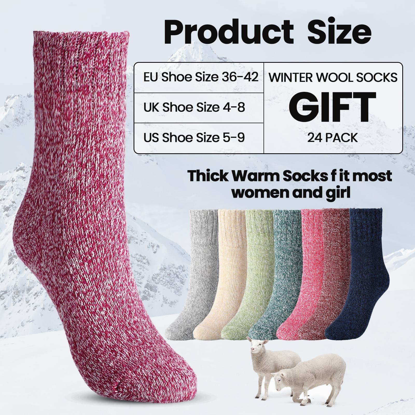 JaGely 24 Pairs Women Wool Socks Warm Winter Thermal Thick Socks Boot Crew Winter Socks Gifts for Women