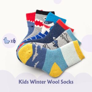 Qterdiz Toddler Boys Wool Socks Kids Thick Winter Warm Socks Thermal Crew Socks for Boys Sharks 6 Pack 4-6 Years