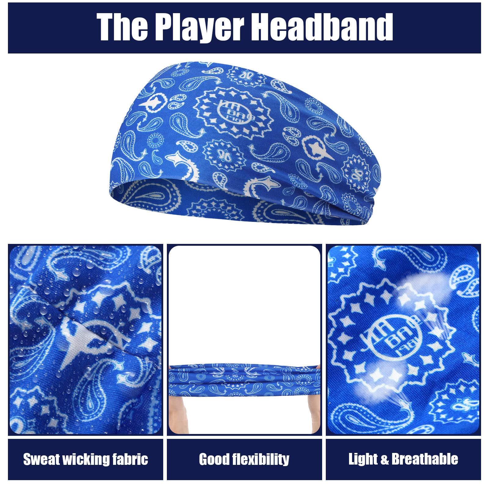 Men's Sweatbands for Workout: Camo Headband, Wide Sweat-Absorbing Head Band for Basketball, Football, Cycling, Running, Yoga, 4.7 x 9.8 Inch (Bandanna Style)