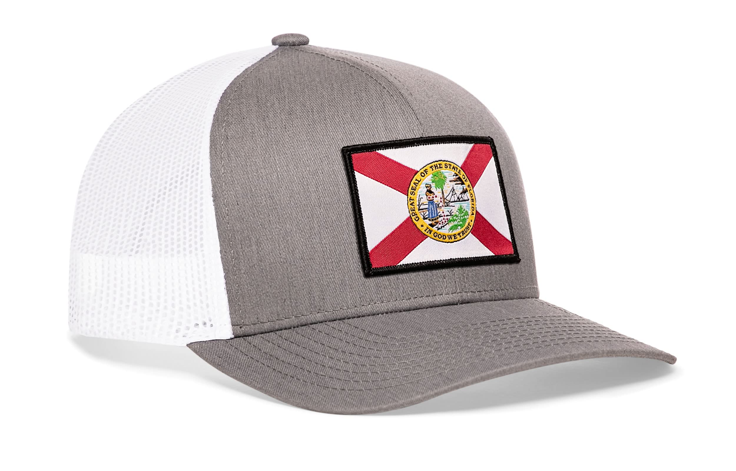 HAKA Florida Flag Hat – Florida Trucker Hat FL Baseball Cap Snapback Golf Hat (Gray&White)