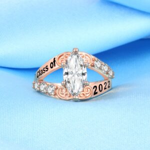 Ccjcinata Customized Birthstone cz rings Sterling Silver High School class rings for girls College Class Ring for women graduation gifts (Sterling Silver - Rose Gold Plated)