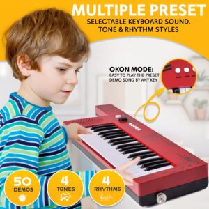 Pyle Digital Musical Keyboard 37 Keys, Electronic Karaoke Keytar with Wired Microphone, 4 Preset Selectable Tones, 4 Audio Rhythms, AUX Input, Rechargeable, Fun for Kids and All Ages