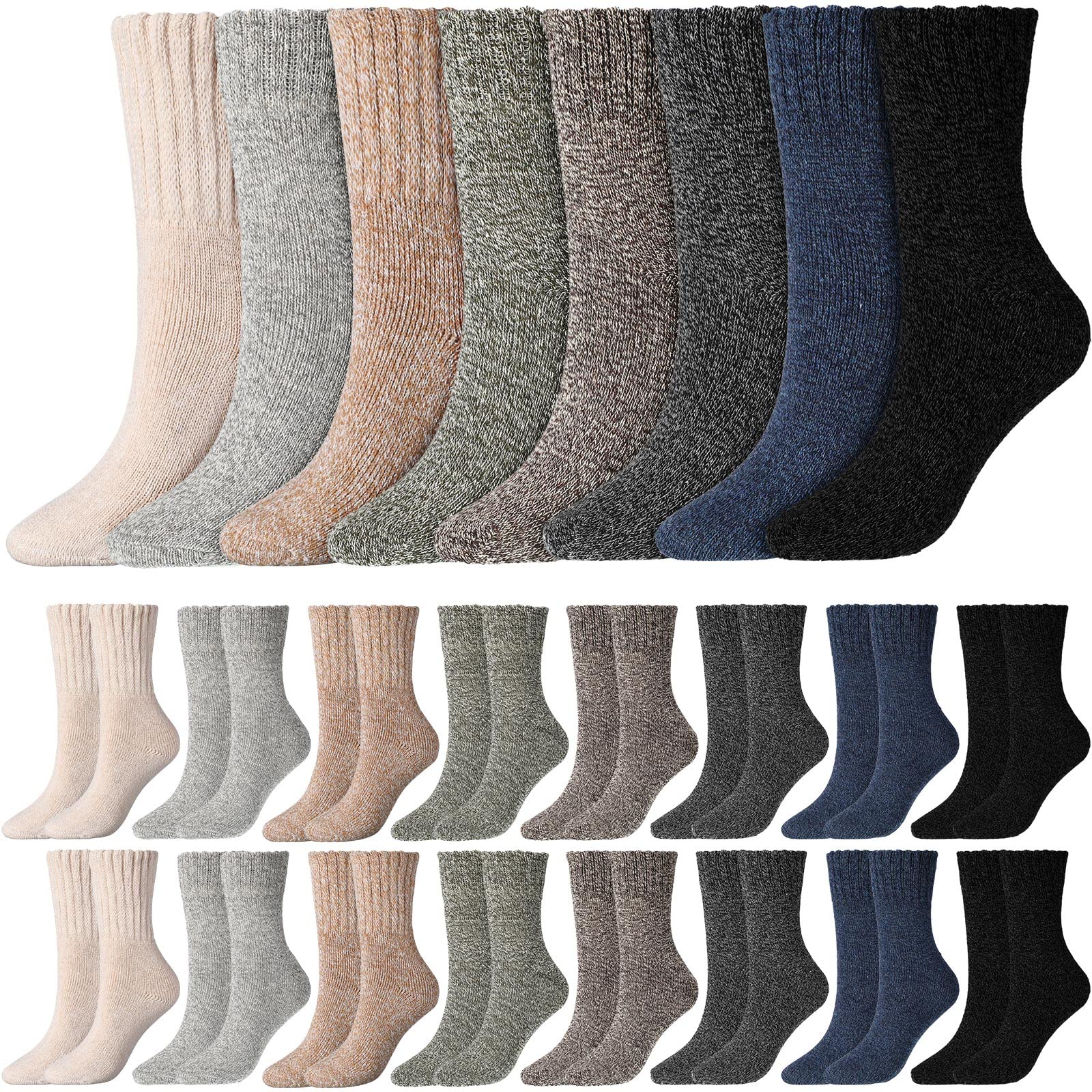 JaGely 24 Pairs Mens Hiking Wool Socks Warm Thermal Men Sock Set Athletic Thick Winter Boot Socks for Cold Weather, One Size, Multicolored