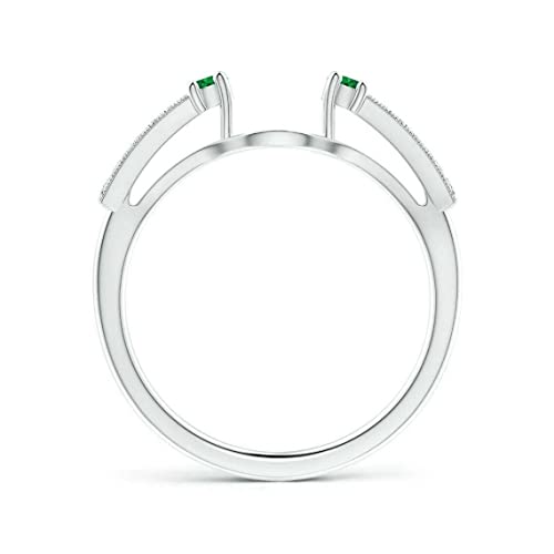 Pritvi Jewels 0.50Ct Round Cut Green Emerald & Diamond in 925 Sterling Silver 14K White Gold Over Diamond Enhancer Engagement Ring Wrap Guard for Women's